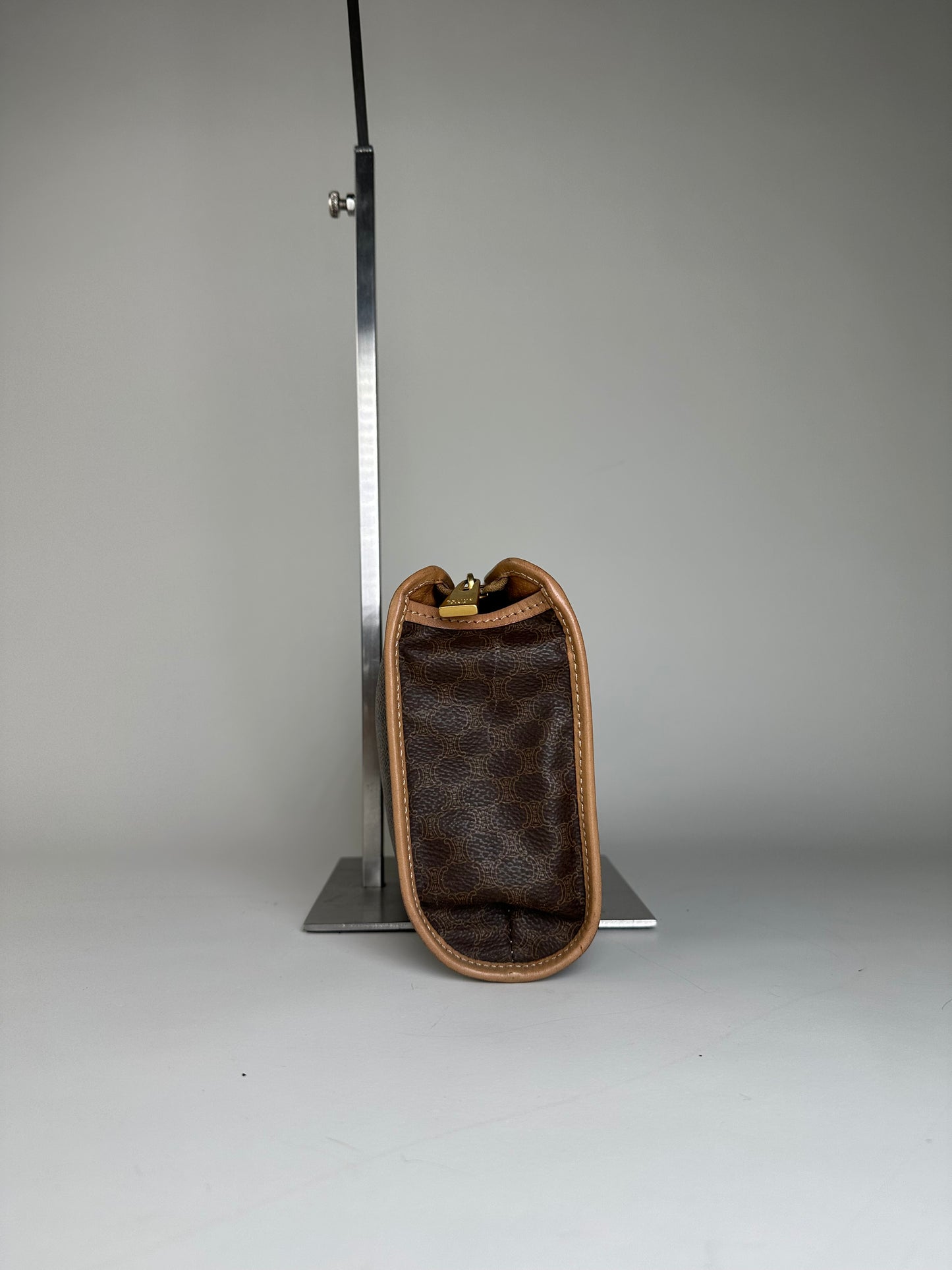 Vintage Celine Macadam Canvas Clutch Bag Brown Tan Gold
