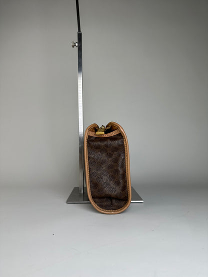 Vintage Celine Macadam Canvas Clutch Bag Brown Tan Gold