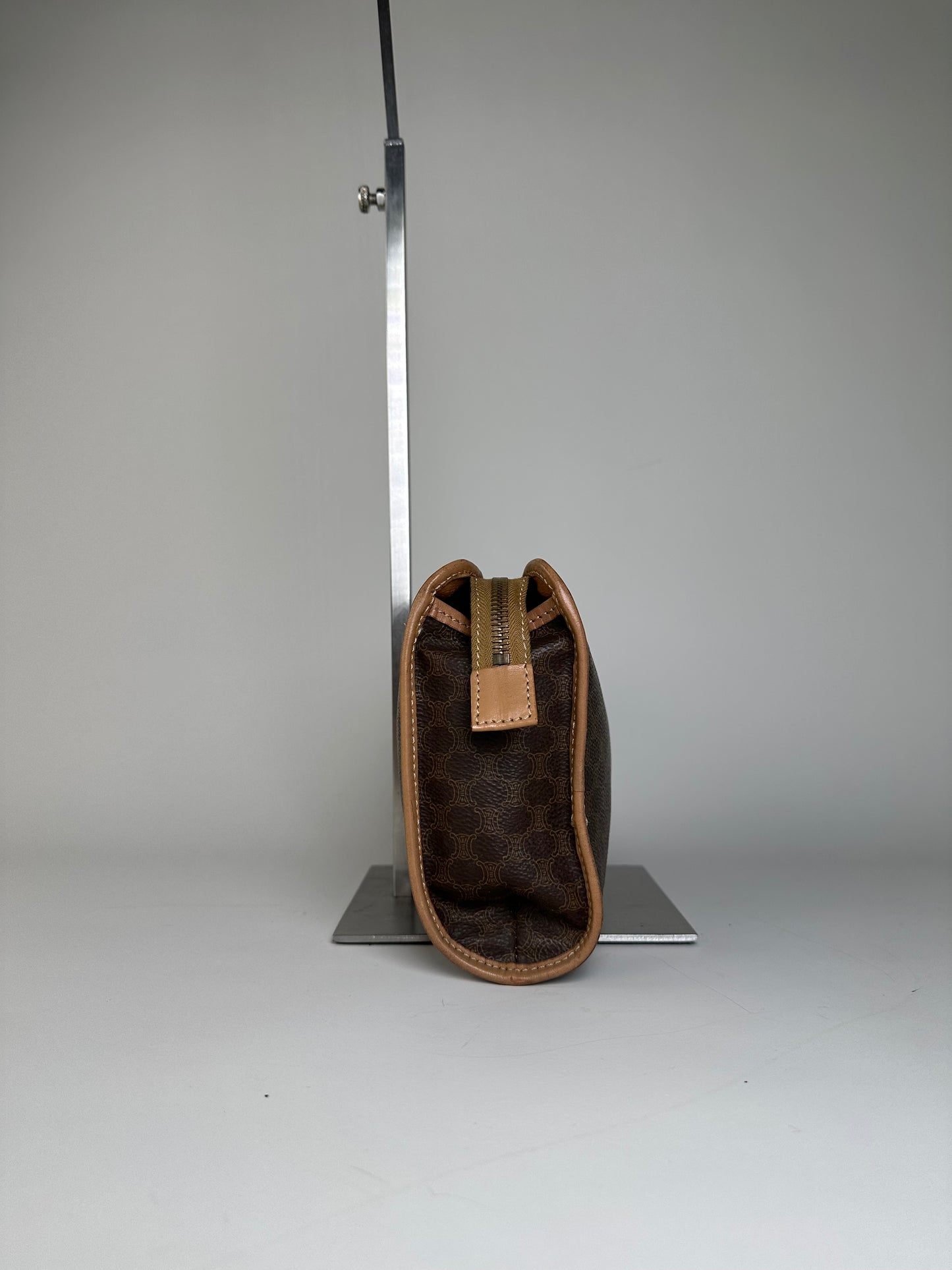 Vintage Celine Macadam Canvas Clutch Bag Brown Tan Gold