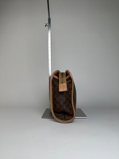 Vintage Celine Macadam Canvas Clutch Bag Brown Tan Gold