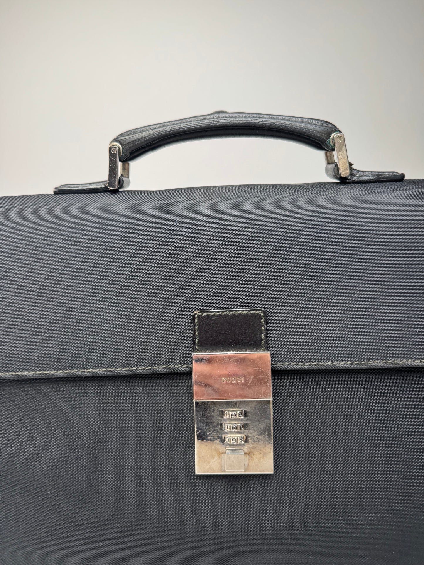 Vintage Gucci Polyester Leather Briefcase Black