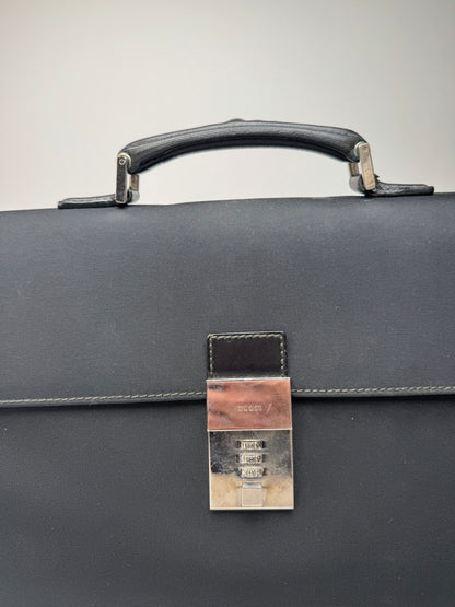 Vintage Gucci Polyester Leather Briefcase Black