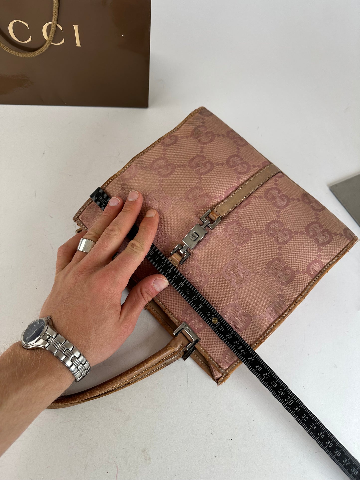 Vintage Gucci GG Canvas Handbag Pink