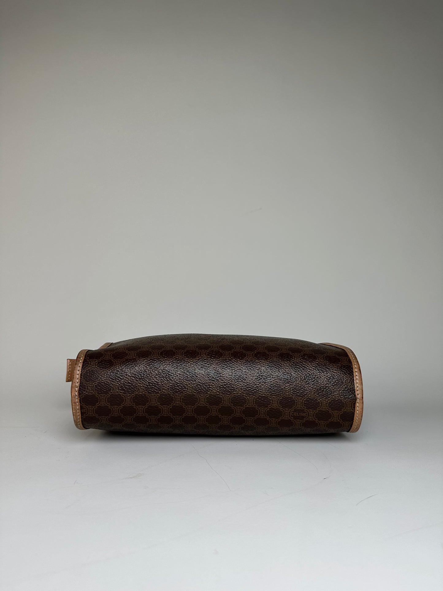 Vintage Celine Macadam Canvas Clutch Bag Brown Tan Gold
