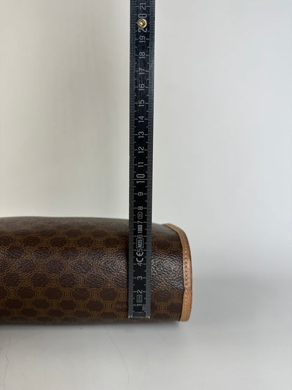 Vintage Celine Macadam Canvas Clutch Bag Brown Tan Gold