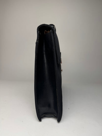 Vintage Gucci Polyester Leather Briefcase Black