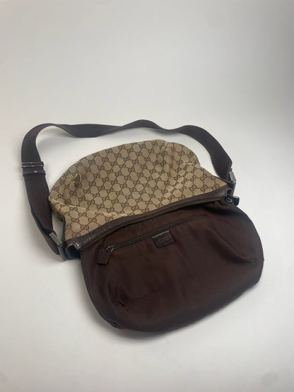 Vintage Gucci Monogram Croissant Shoulder Bag Beige Brown