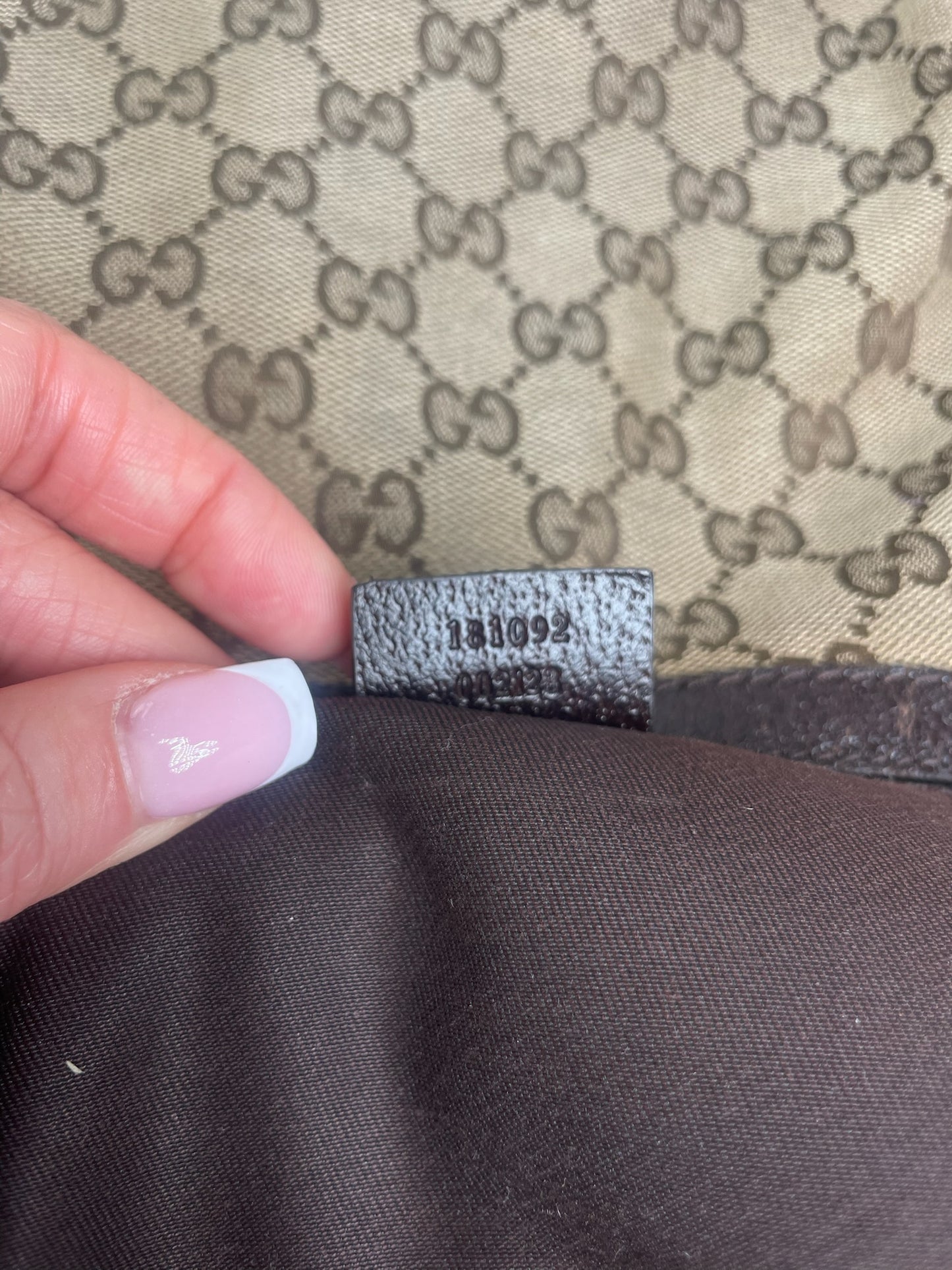 Vintage Gucci Monogram Croissant Shoulder Bag Beige Brown