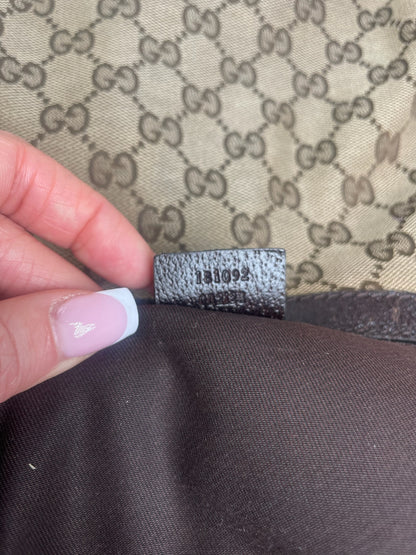 Vintage Gucci Monogram Croissant Shoulder Bag Beige Brown