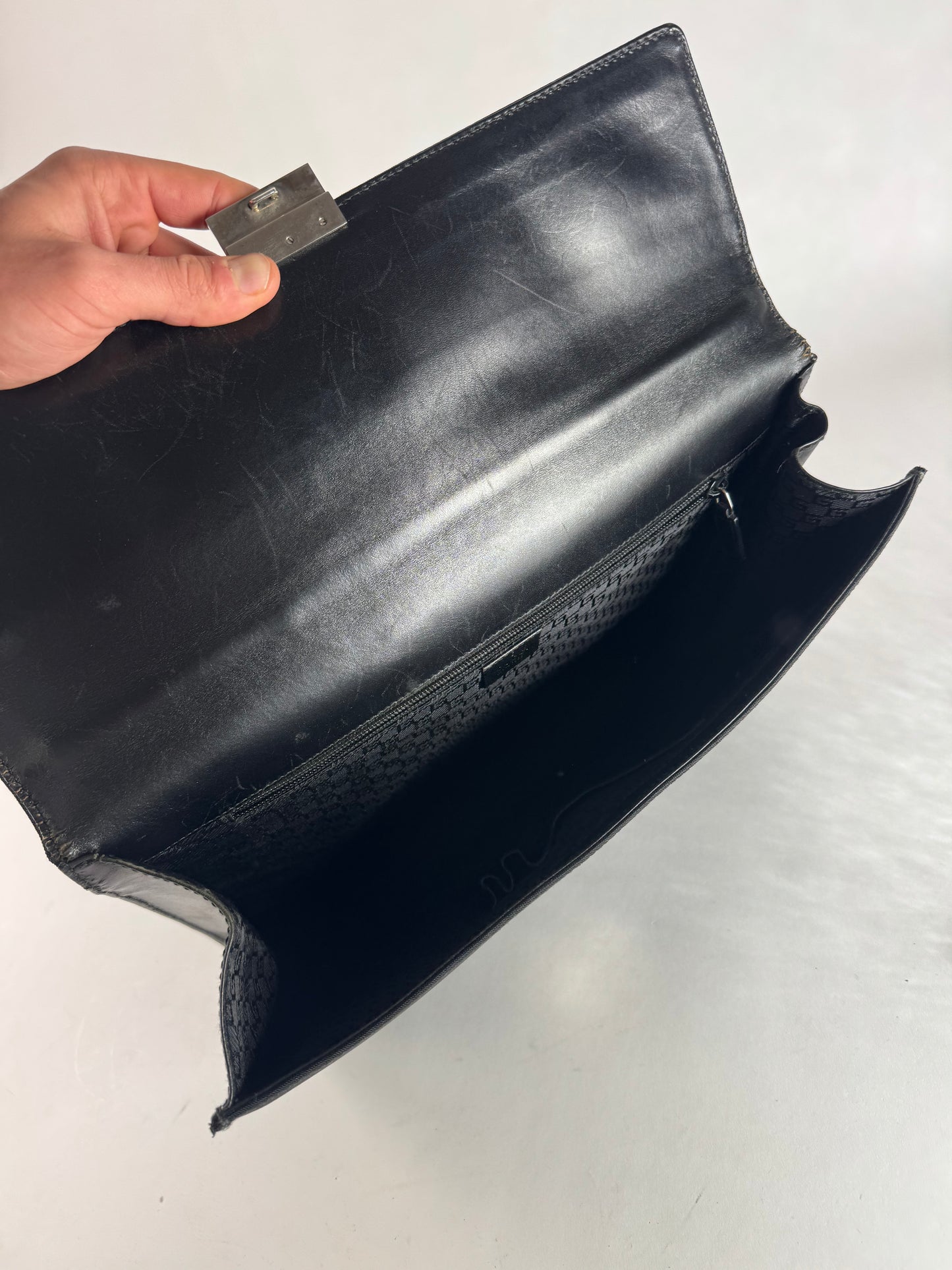 Vintage Gucci Polyester Leather Briefcase Black