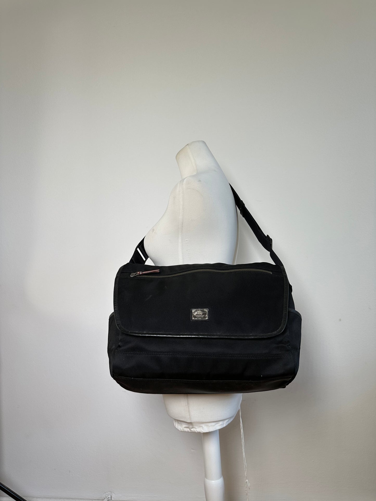 Vintage Burberry Nylon Shoulder Bag Black Silver