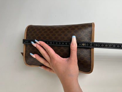 Vintage Celine Macadam Canvas Clutch Bag Brown Tan Gold