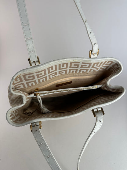 Vintage Givenchy Monogram Leather Canvas Bag White Gold