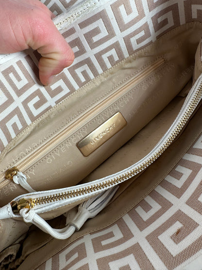 Vintage Givenchy Monogram Leather Canvas Bag White Gold