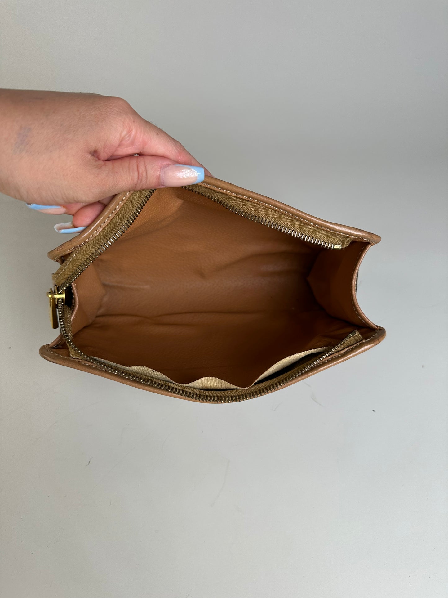 Vintage Celine Macadam Canvas Clutch Bag Brown Tan Gold