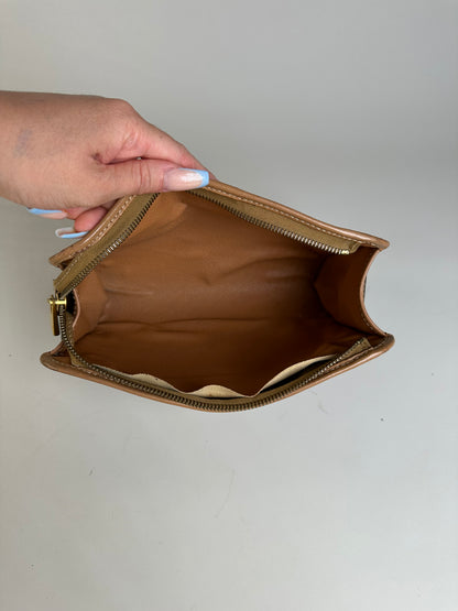 Vintage Celine Macadam Canvas Clutch Bag Brown Tan Gold