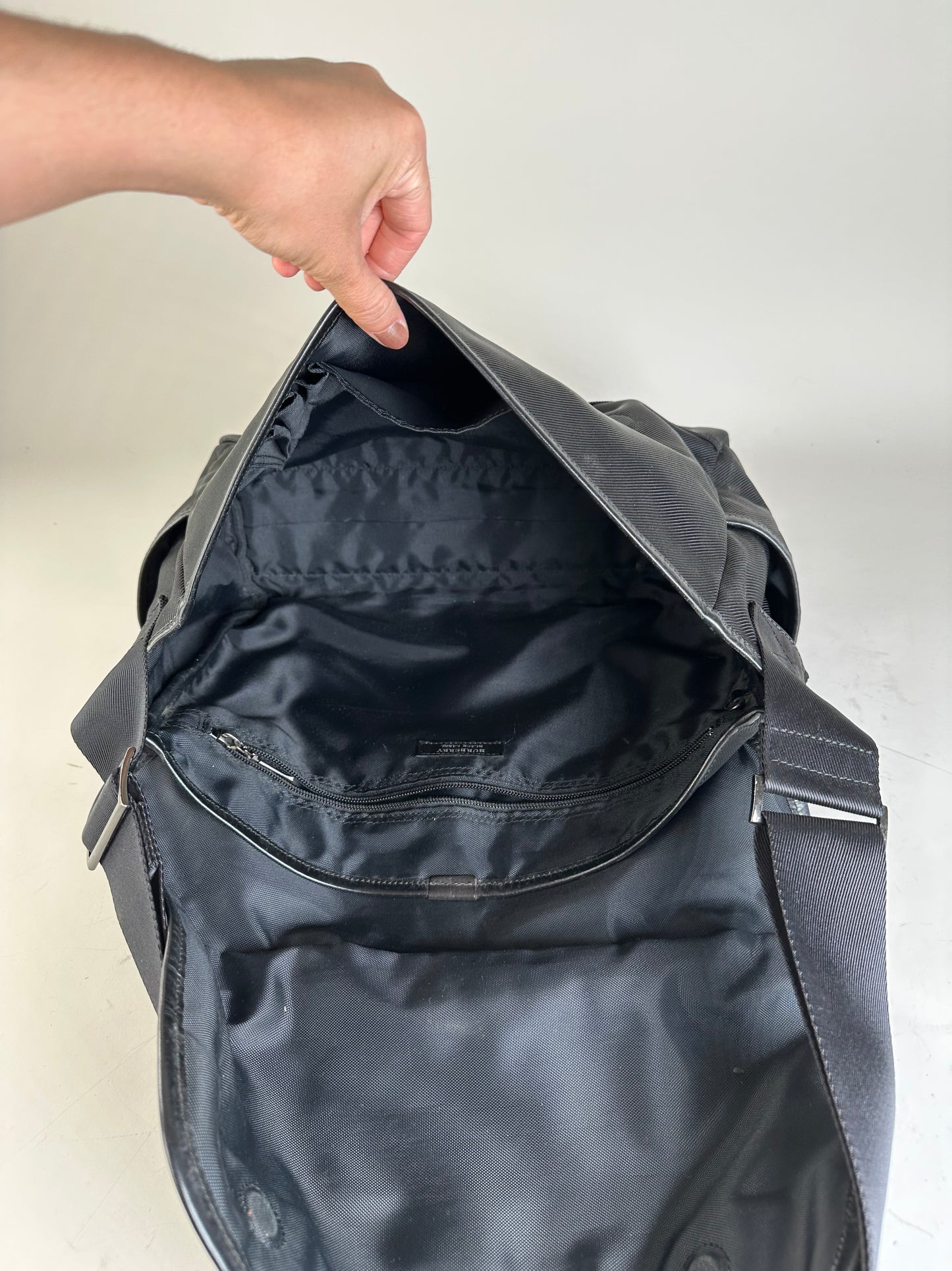 Vintage Burberry Nylon Shoulder Bag Black Silver