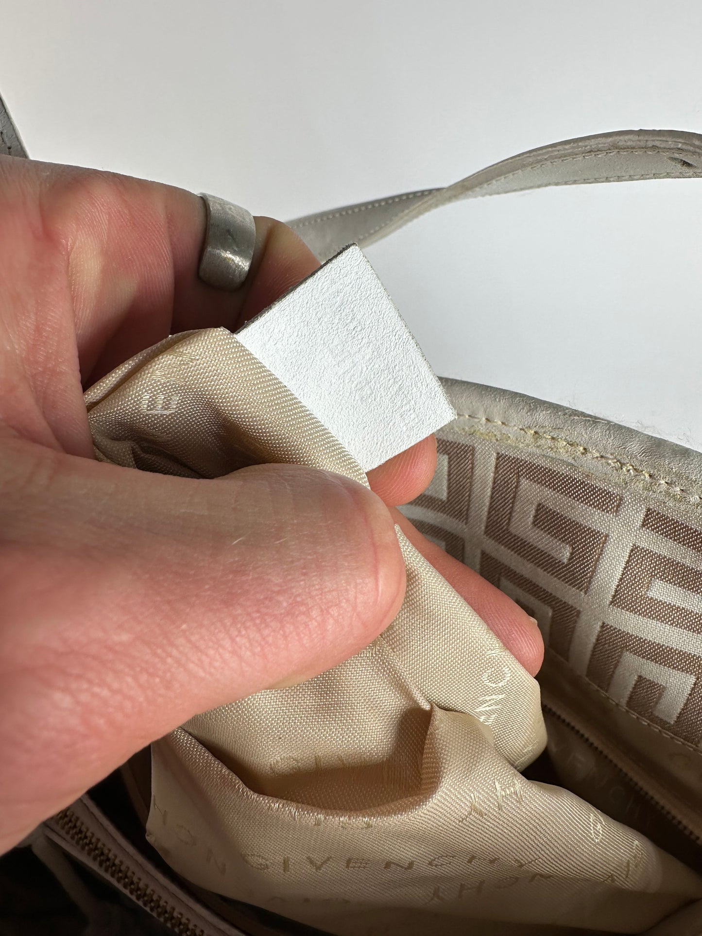 Vintage Givenchy Monogram Leather Canvas Bag White Gold