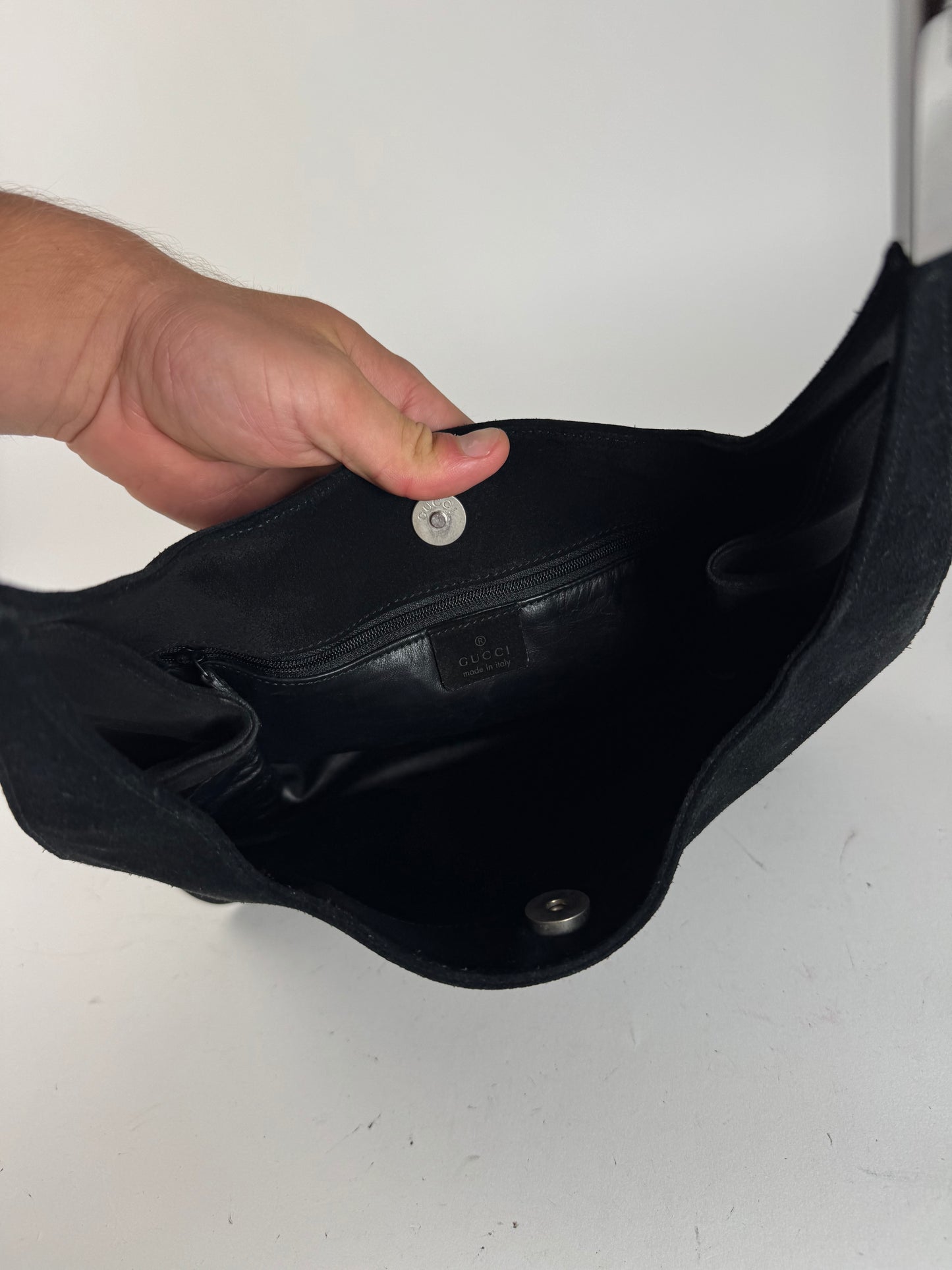 Sac à main vintage Gucci en cuir suédé noir