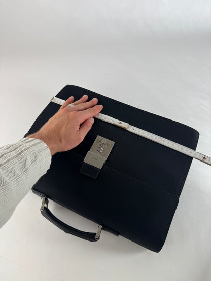 Vintage Gucci Polyester Leather Briefcase Black