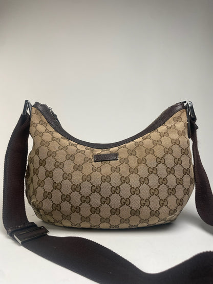 Vintage Gucci Monogram Croissant Shoulder Bag Beige Brown