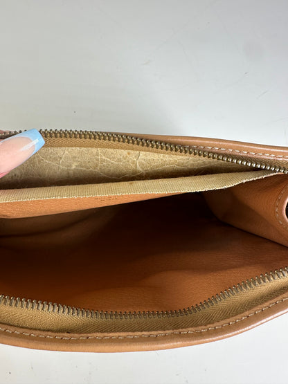 Vintage Celine Macadam Canvas Clutch Bag Brown Tan Gold