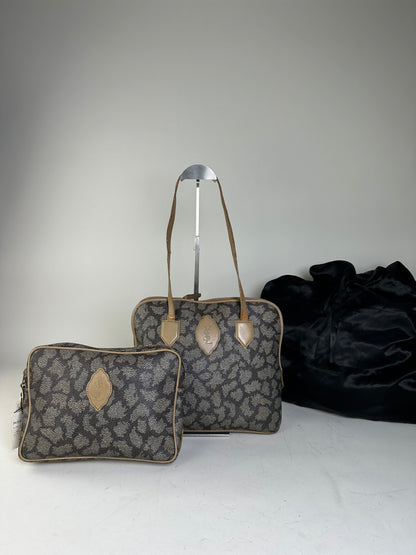 Vintage Yves Saint Laurent Canvas Leather Trim Tote Black Grey