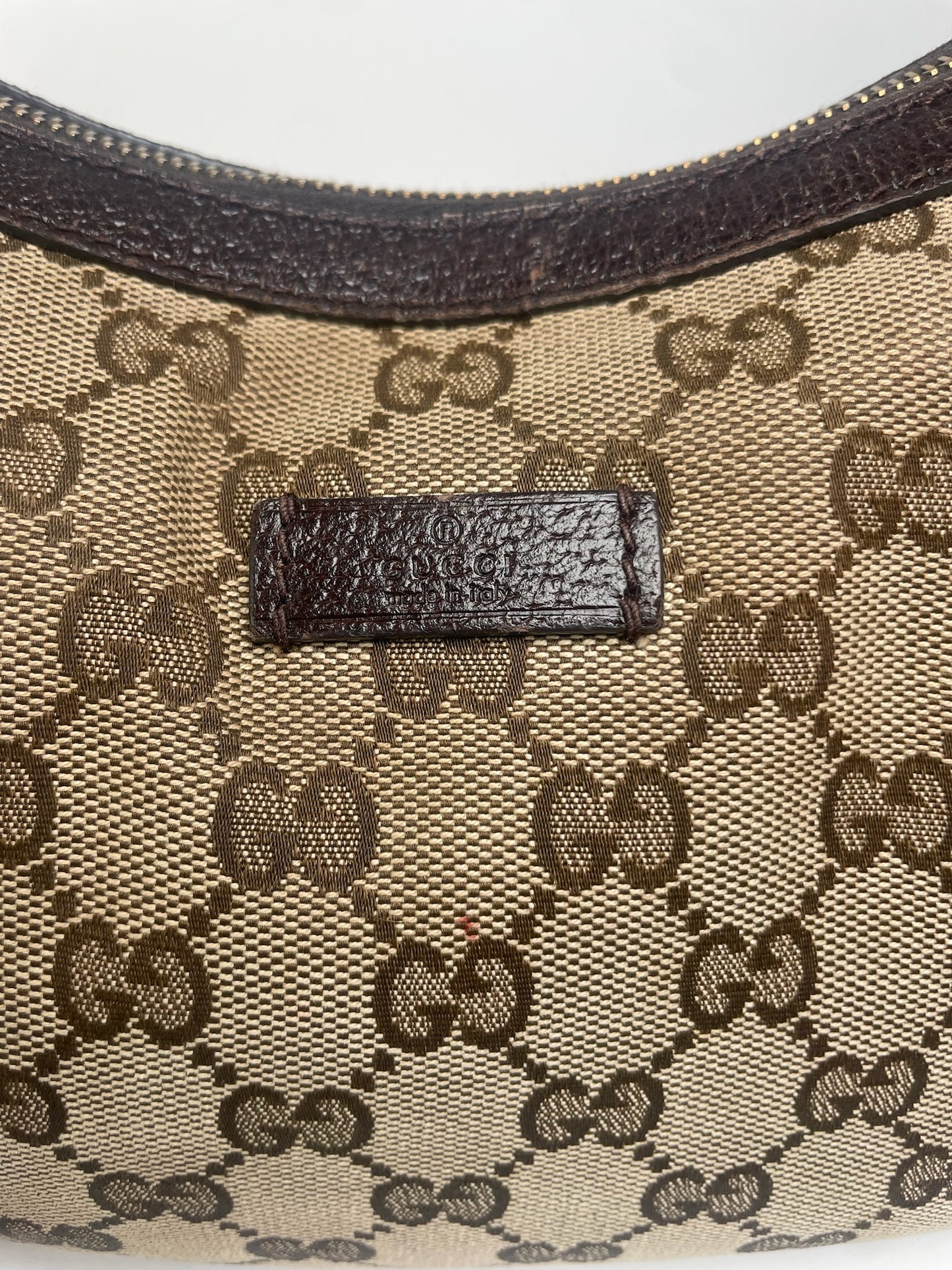Vintage Gucci Monogram Croissant Shoulder Bag Beige Brown