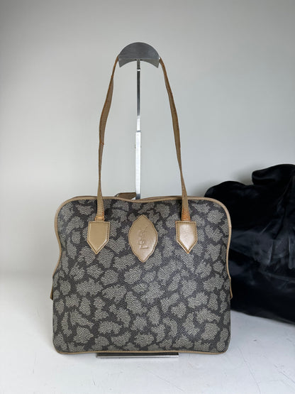 Vintage Yves Saint Laurent Canvas Leather Trim Tote Black Grey