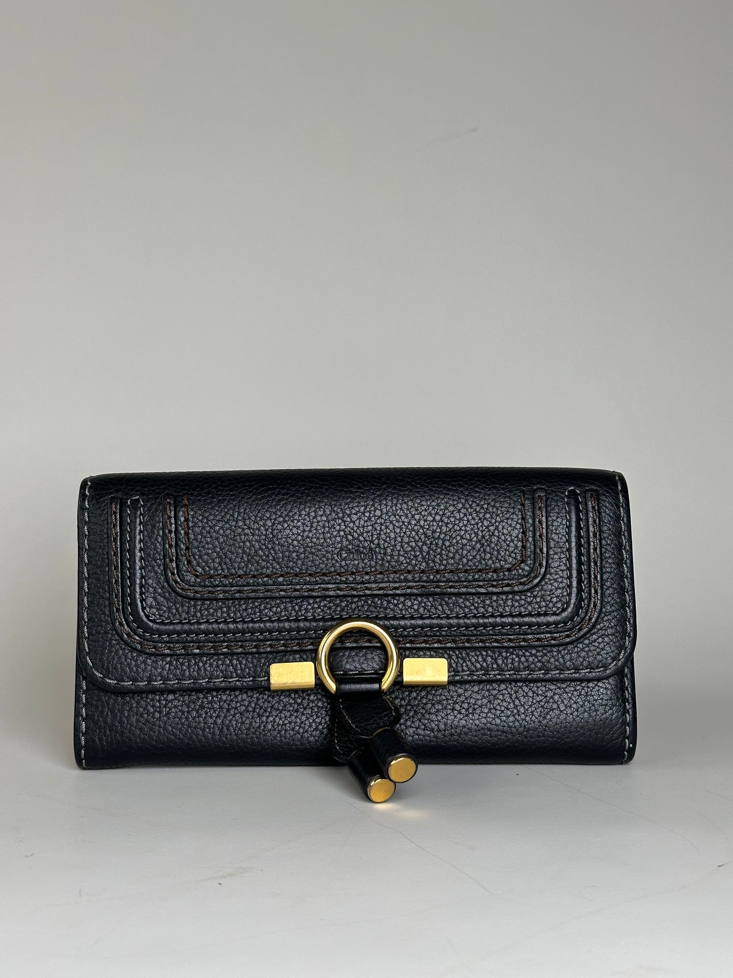 Vintage Chloe Pebbled Leather Wallet Black Gold