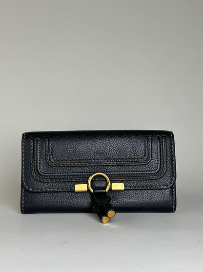 Vintage Chloe Pebbled Leather Wallet Black Gold