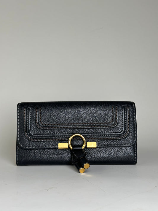 Vintage Chloe Pebbled Leather Wallet Black Gold