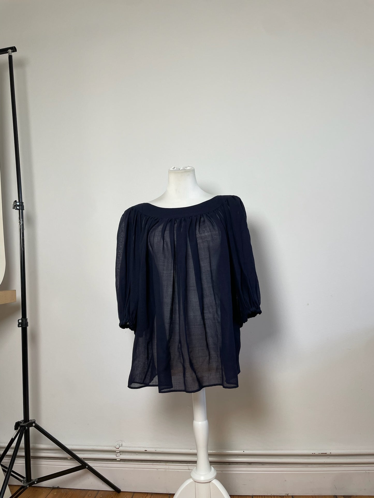Vintage Yves Saint Laurent Wool Nylon Blouse Navy M
