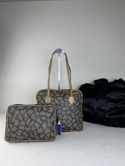 Vintage Yves Saint Laurent Canvas Leather Trim Tote Black Grey