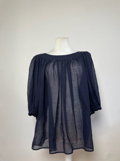 Vintage Yves Saint Laurent Wool Nylon Blouse Navy M
