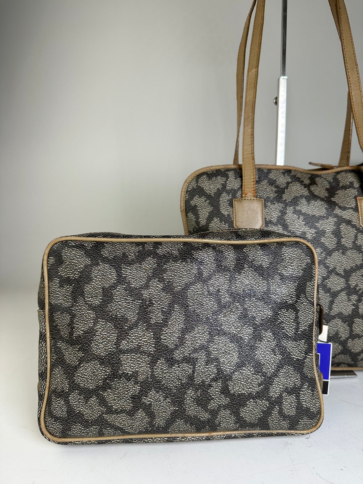 Vintage Yves Saint Laurent Canvas Leather Trim Tote Black Grey
