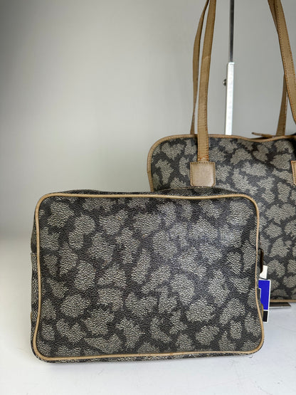 Vintage Yves Saint Laurent Canvas Leather Trim Tote Black Grey