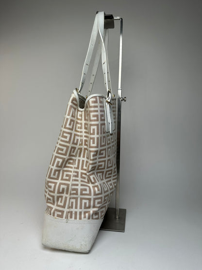 Vintage Givenchy Monogram Leather Canvas Bag White Gold