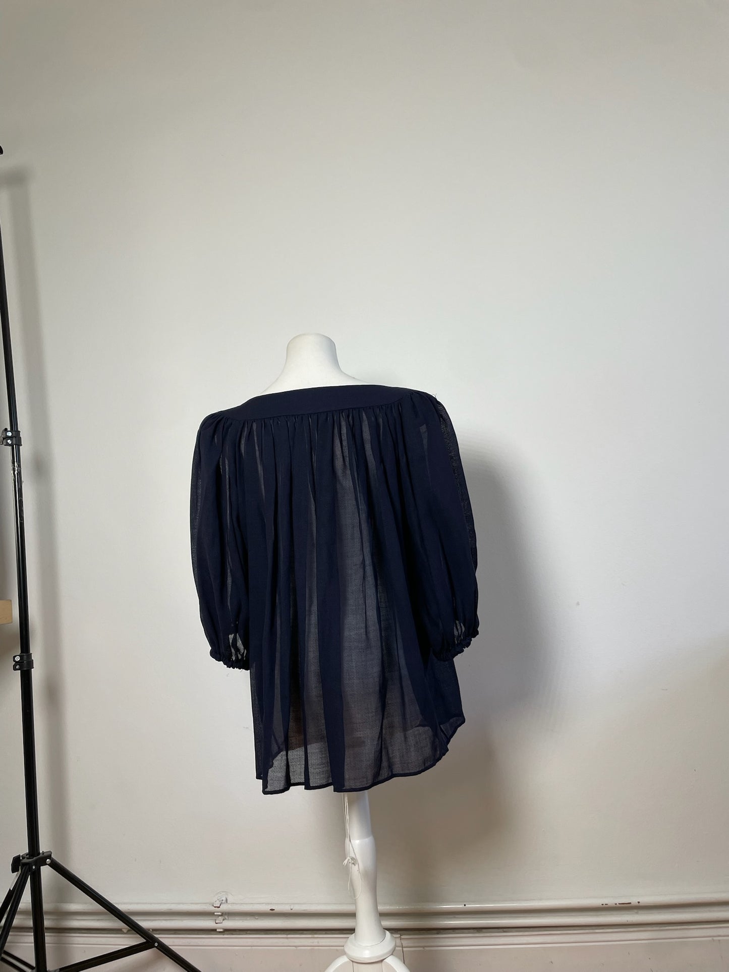 Vintage Yves Saint Laurent Wool Nylon Blouse Navy M