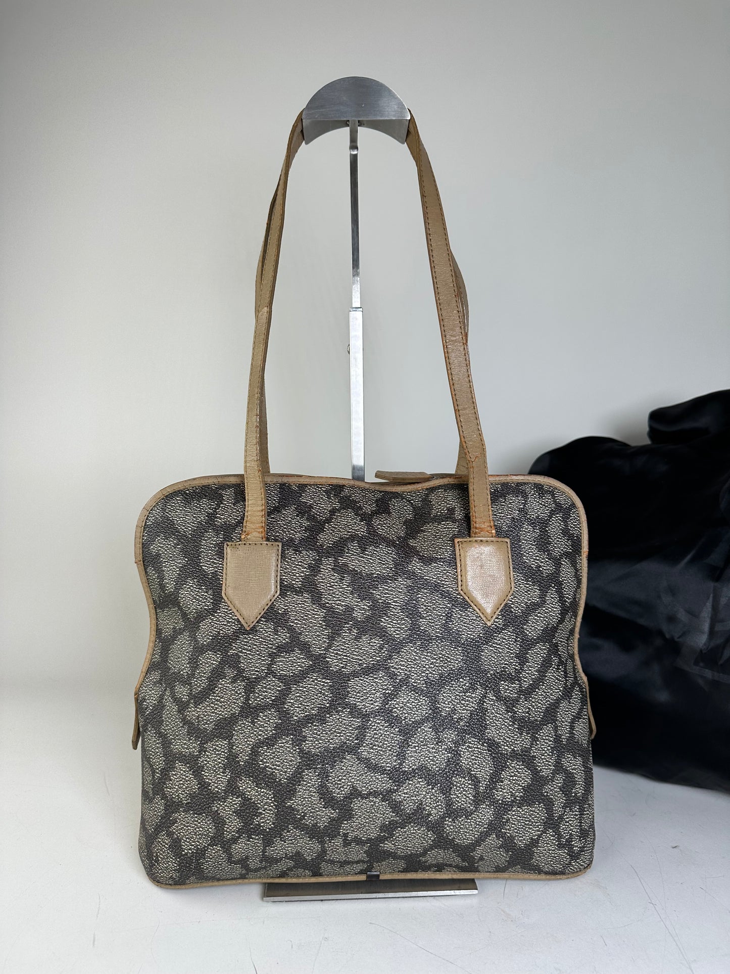 Vintage Yves Saint Laurent Canvas Leather Trim Tote Black Grey