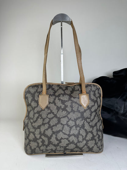 Vintage Yves Saint Laurent Canvas Leather Trim Tote Black Grey
