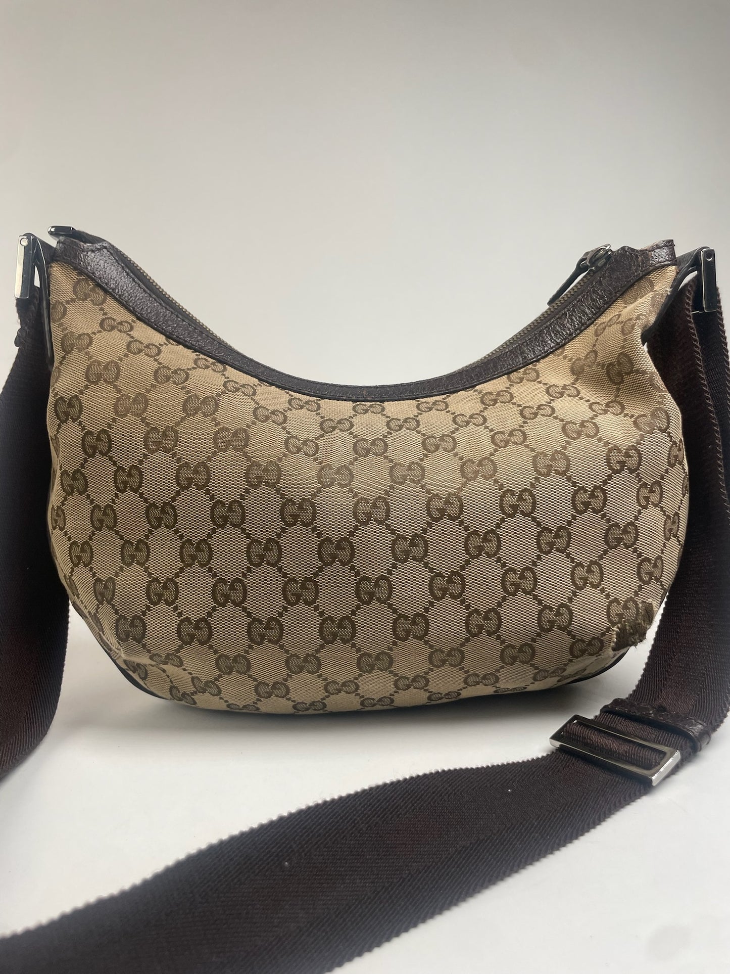 Vintage Gucci Monogram Croissant Shoulder Bag Beige Brown