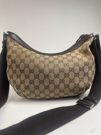 Vintage Gucci Monogram Croissant Shoulder Bag Beige Brown
