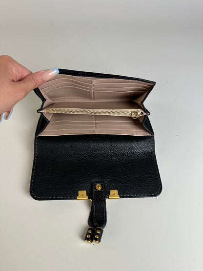Vintage Chloe Pebbled Leather Wallet Black Gold