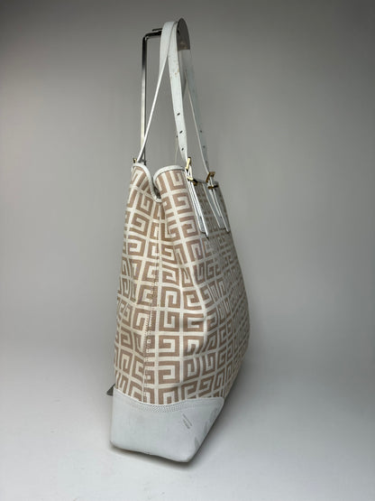 Vintage Givenchy Monogram Leather Canvas Bag White Gold