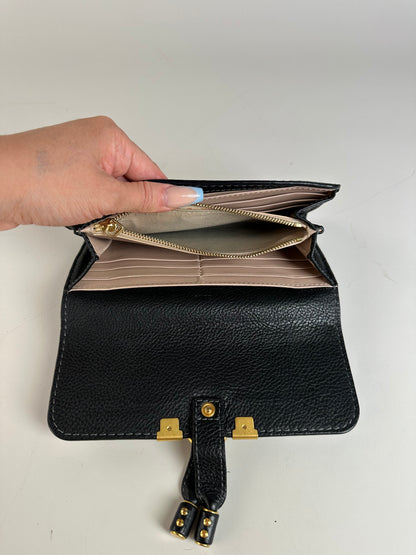 Vintage Chloe Pebbled Leather Wallet Black Gold