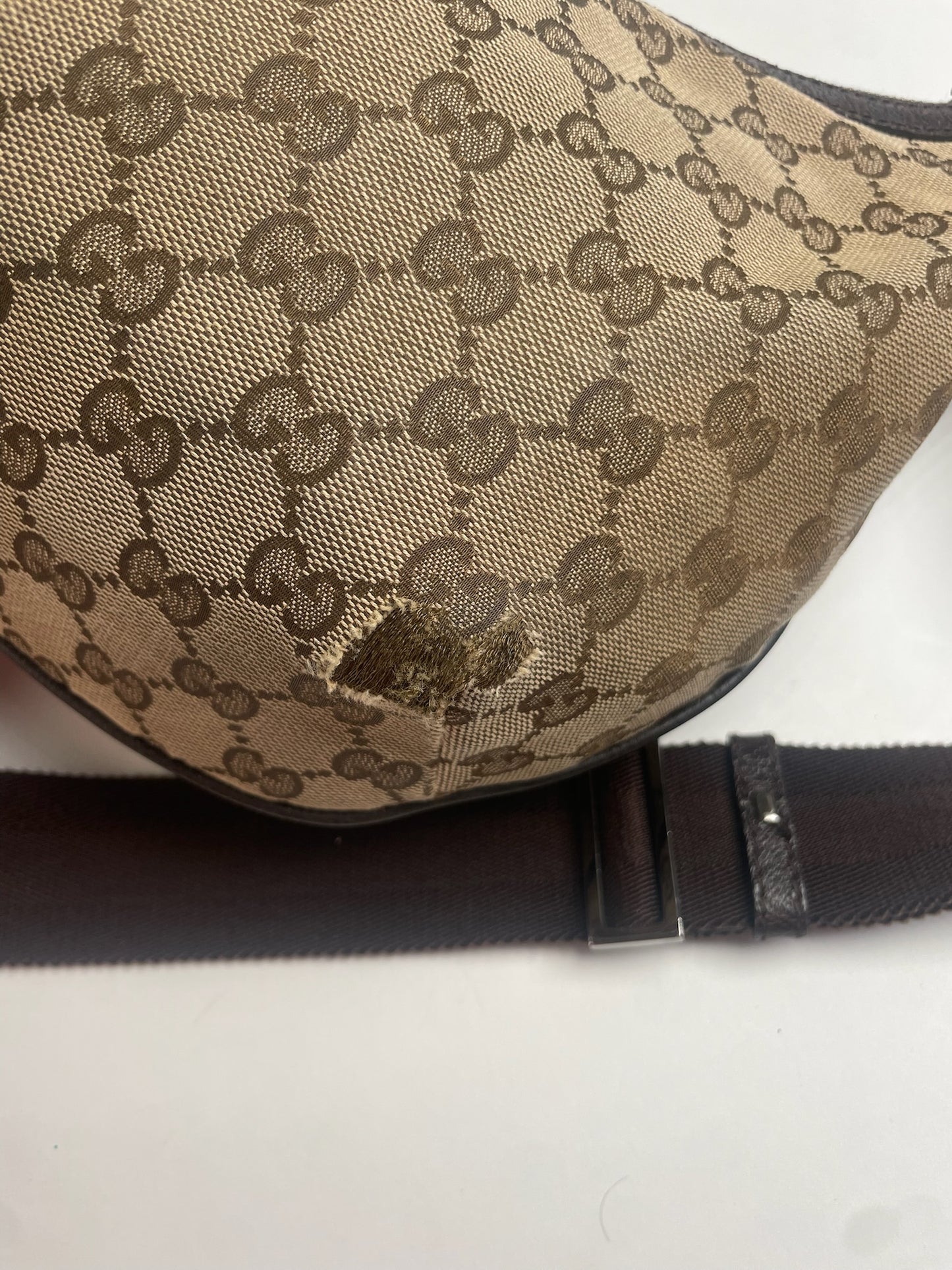 Vintage Gucci Monogram Croissant Shoulder Bag Beige Brown