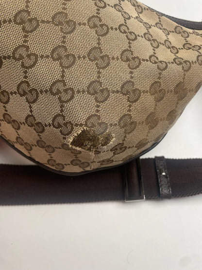 Vintage Gucci Monogram Croissant Shoulder Bag Beige Brown