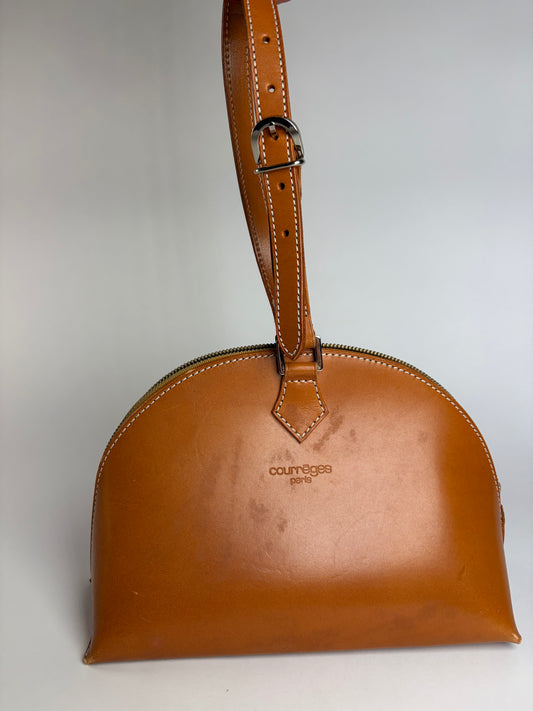 Vintage Courrèges Structured Leather Top-Handle Bag Late 1990s Tan
