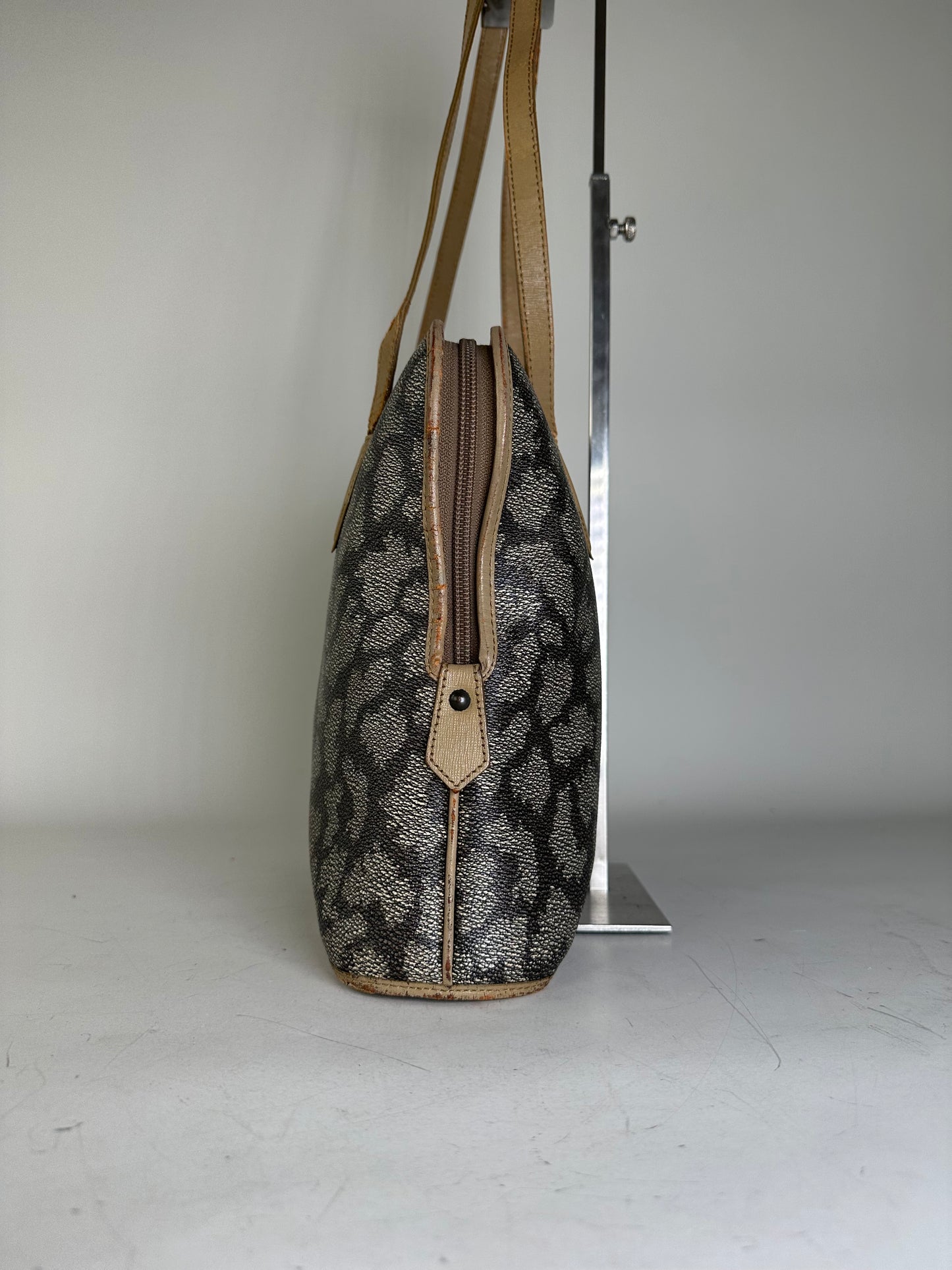 Vintage Yves Saint Laurent Canvas Leather Trim Tote Black Grey